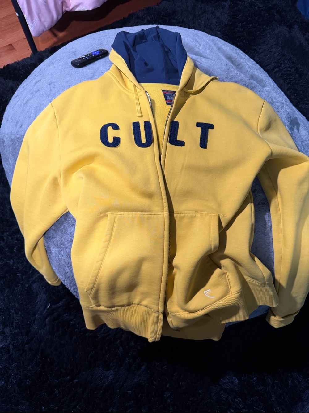 Cult of Individuality Yellow Zip-Up Hooded Jacket with Navy Logo